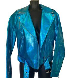 Blackmilk Bioluminescence Holographic Moto Jacket blue size 10